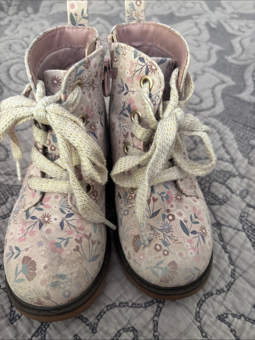 Cat & Jack Pink Floral Lace-Up Kids Boots
